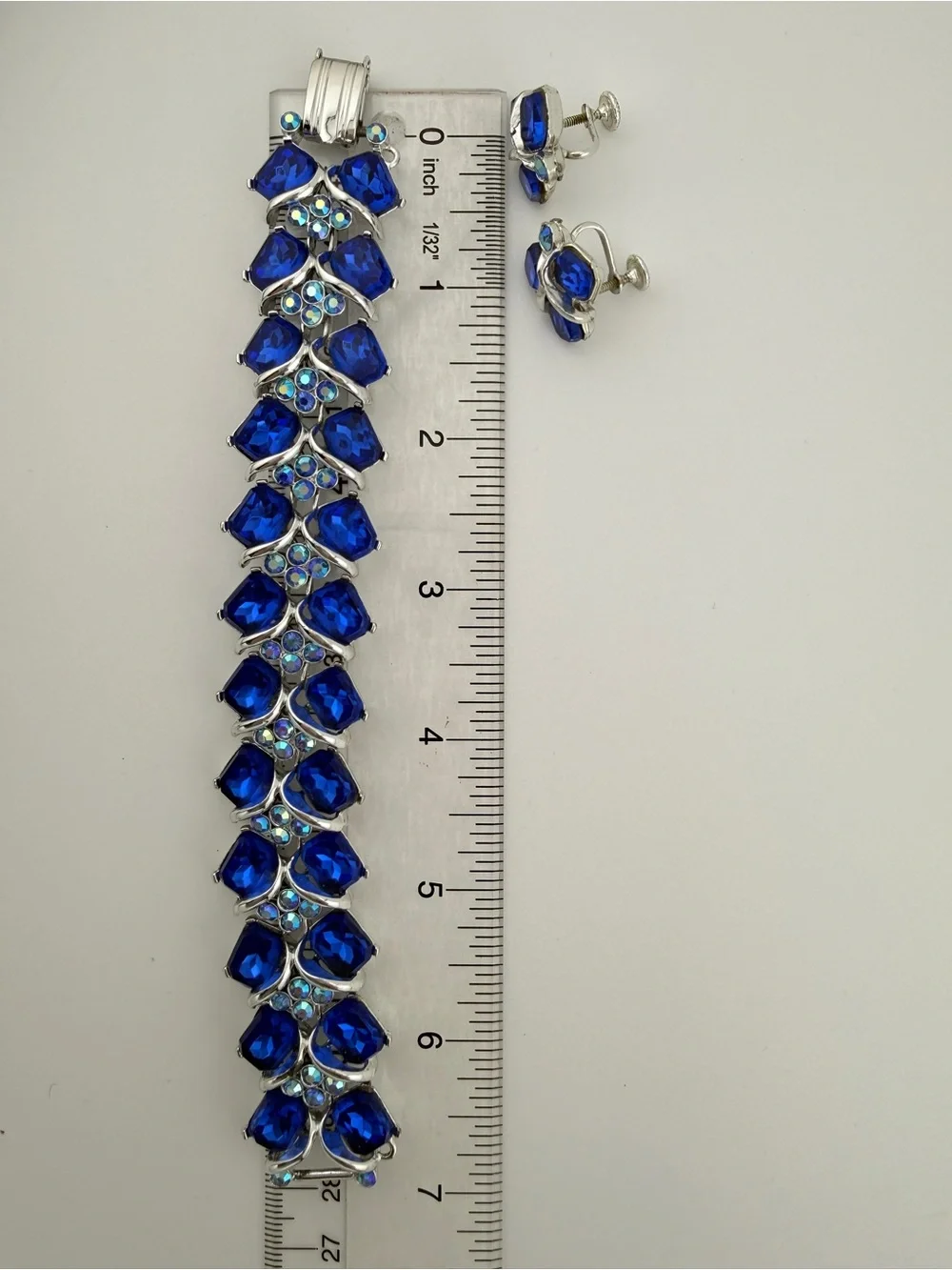 Vintage Signed STAR Royal Blue Rhinestone Bracelet Silver Tone